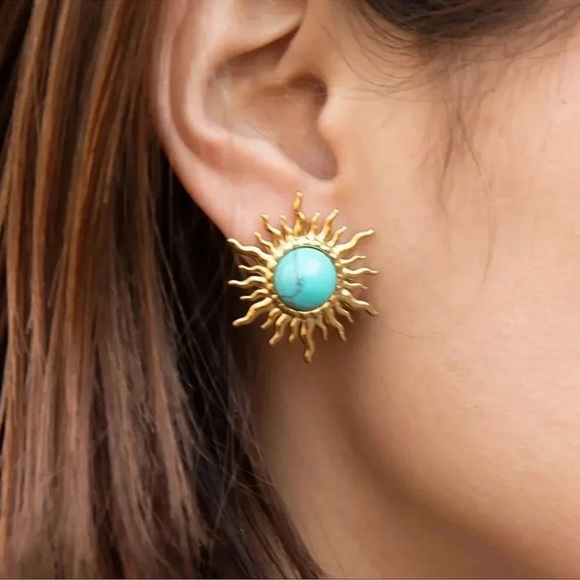 Turquoise Sun 18K Gold Stainless Steel Waterproof Earrings - Picture 2 of 11